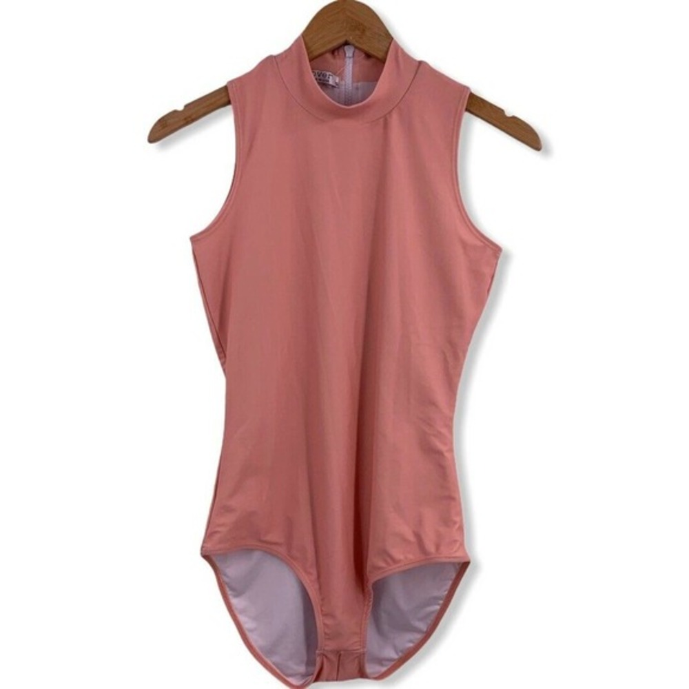 Cover Sleeveless Mock Neck Swimsuit Zip Back Pink‎ Small